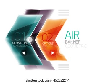 Glass arrow information web box. Vector infographic geometric abstract background