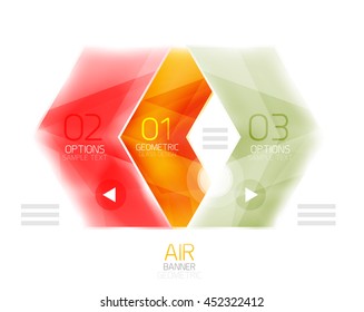 Cuadro web de información de flecha de cristal. Fondo abstracto geométrico e infográfico vectorial