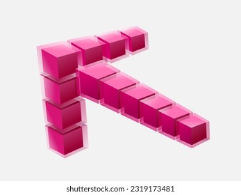 Las flechas de vidrio están dispuestas con cristales de vidrio rectangulares dispuestos en forma de flecha 3D hacia delante y aislados sobre un fondo blanco.