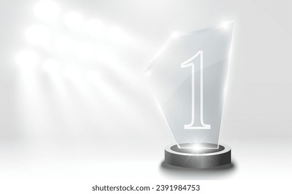 Glass, award on a pedestal, vector illustration. Podium, pedestal or platform with a glass award on a transparent background.	