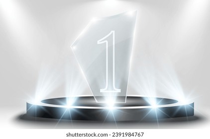 Glass, award on a pedestal, vector illustration. Podium, pedestal or platform with a glass award on a transparent background.	
