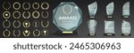 Glass award trophy set. Transparent prize template. Winner first place concept. Vector illustration. Winner glass trophy. First place award, crystal prize and signed acrylic trophies. Glass awarding t