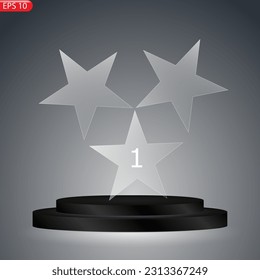 Glass award trophy set. Transparent prize template. Winner first place concept. Vector illustration EPS10
