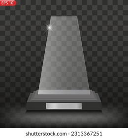 Juego de trofeos de premio de vidrio. Plantilla de premio transparente. El concepto de ganador es el primer lugar. Ilustración del vector EPS10