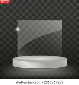 Juego de trofeos de premio de vidrio. Plantilla de premio transparente. El concepto de ganador es el primer lugar. Ilustración del vector EPS10
