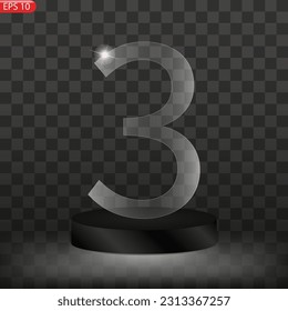 Juego de trofeos de premio de vidrio. Plantilla de premio transparente. El concepto de ganador es el primer lugar. Ilustración del vector EPS10