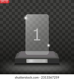 Glass award trophy set. Transparent prize template. Winner first place concept. Vector illustration EPS10