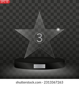 Glass award trophy set. Transparent prize template. Winner first place concept. Vector illustration EPS10