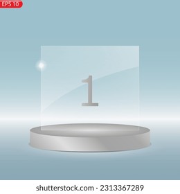 Glass award trophy set. Transparent prize template. Winner first place concept. Vector illustration EPS10