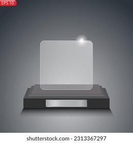Juego de trofeos de premio de vidrio. Plantilla de premio transparente. El concepto de ganador es el primer lugar. Ilustración del vector EPS10
