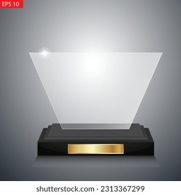 Juego de trofeos de premio de vidrio. Plantilla de premio transparente. El concepto de ganador es el primer lugar. Ilustración del vector EPS10