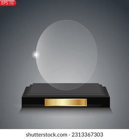 Juego de trofeos de premio de vidrio. Plantilla de premio transparente. El concepto de ganador es el primer lugar. Ilustración del vector EPS10