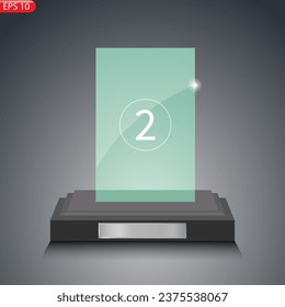 Juego de trofeos de premio de vidrio. Plantilla de premio transparente. El concepto de ganador es el primer lugar. Ilustración vectorial.