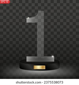 Juego de trofeos de premio de vidrio. Plantilla de premio transparente. El concepto de ganador es el primer lugar. Ilustración vectorial.
