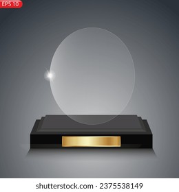 Juego de trofeos de premio de vidrio. Plantilla de premio transparente. El concepto de ganador es el primer lugar. Ilustración vectorial.