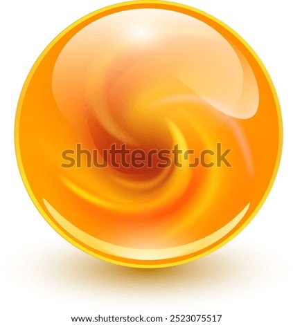 Glass ball with abstract spiral shape inside, shiny sphere with interesting marble pattern, 3d vector illustration.
