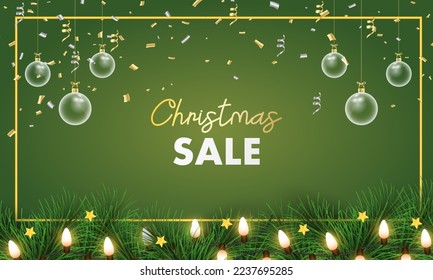 Glass ball Christmas on the background. Merry Christmas and happy new year with a glass ball and fir branch Christmas background. Christmas and new year background holidays. Vector illustration