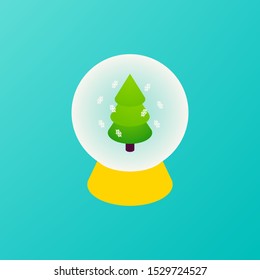 Glass Ball Christmas Tree Concept. Vector Illustration of Winter Sign Isometry. 