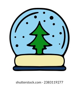Glass ball with a Christmas tree inside. Decoration, decorate, new year, eve, december 25, winter, holiday atmosphere, celebrate, family celebration, traditions. Colorful icon