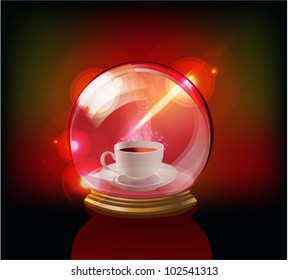 glass ball and cup of nice coffee in it