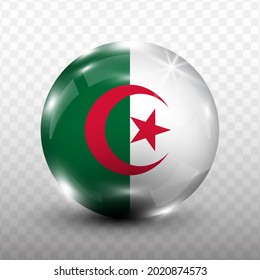 Glass Ball Flag of Algeria with transparent background(PNG), Vector Illustration.