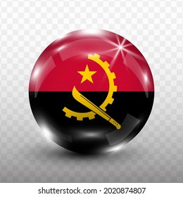 Glass Ball Flag of Angola with transparent background(PNG), Vector Illustration.