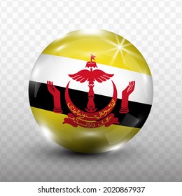 Glass Ball Flag of Brunei with transparent background(PNG), Vector Illustration.