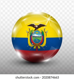 Glass Ball Flag of Ecuador with transparent background(PNG), Vector Illustration.