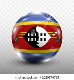 Glass Ball Flag of Eswatini with transparent background(PNG), Vector Illustration.
