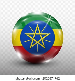 Glass Ball Flag of Ethiopia with transparent background(PNG), Vector Illustration.