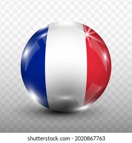 Glass Ball Flag of French with transparent background(PNG), Vector Illustration.