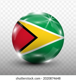 Glass Ball Flag of Guyana with transparent background(PNG), Vector Illustration.