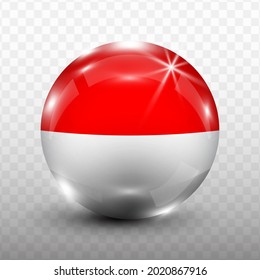 Glass Ball Flag of Indonesia with transparent background(PNG), Vector Illustration.