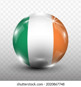 Glass Ball Flag Of Ireland With Transparent Background(PNG), Vector Illustration.