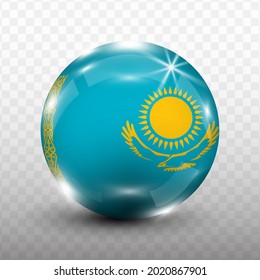 Glass Ball Flag of Kazakhstan with transparent background(PNG), Vector Illustration.