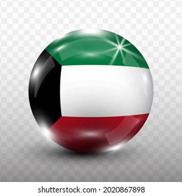 Glass Ball Flag of Kuwait with transparent background(PNG), Vector Illustration.