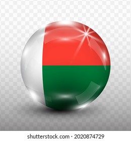 Glass Ball Flag of Madagascar with transparent background(PNG), Vector Illustration.