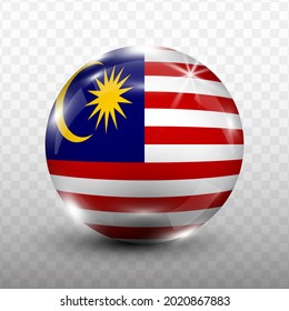 Glass Ball Flag of Malaysia with transparent background(PNG), Vector Illustration.