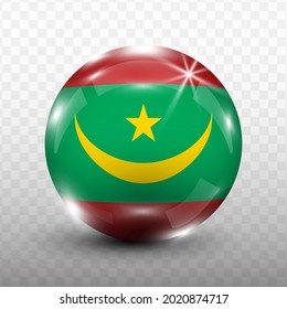 Glass Ball Flag of Mauritania with transparent background(PNG), Vector Illustration.