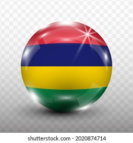 Glass Ball Flag of Mauritius with transparent background(PNG), Vector Illustration.