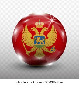 Glass Ball Flag of Montenegro with transparent background(PNG), Vector Illustration.