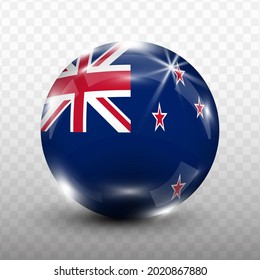 Glass Ball Flag of New Zealand with transparent background(PNG), Vector Illustration.