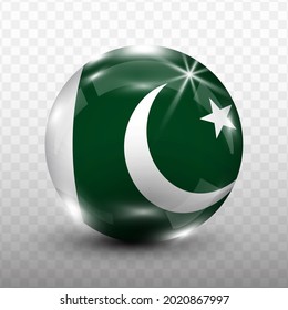 Glass Ball Flag of Pakistan with transparent background(PNG), Vector Illustration.