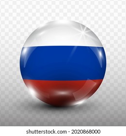 Glass Ball Flag Of Russia With Transparent Background(PNG), Vector Illustration.