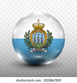 Glass Ball Flag of San Marino with transparent background(PNG), Vector Illustration.