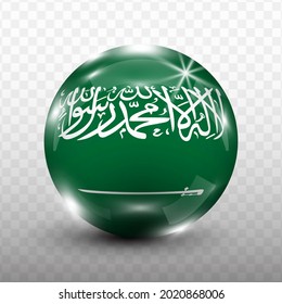 Glass Ball Flag of Saudi Arabia with transparent background(PNG), Vector Illustration.