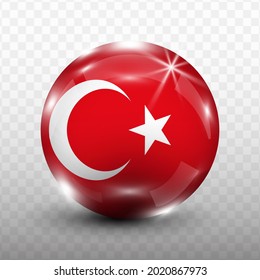 Glass Ball Flag of Turkey with transparent background(PNG), Vector Illustration.