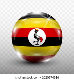 Glass Ball Flag of Uganda with transparent background(PNG), Vector Illustration.