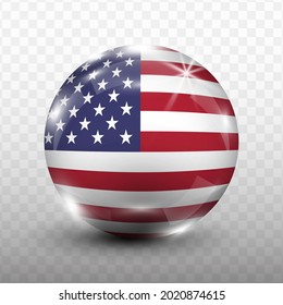 Glass Ball Flag of United States of America with transparent background(PNG), Vector Illustration.