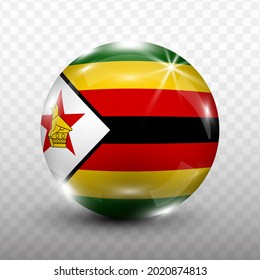 Glass Ball Flag of Zimbabwe with transparent background(PNG), Vector Illustration.
